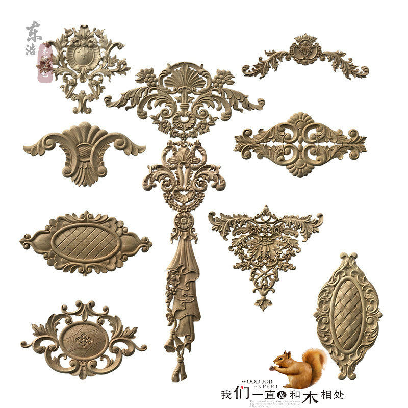 东阳木雕实木门花片 欧式贴花木花 背景墙护墙板贴片 配套木花片
