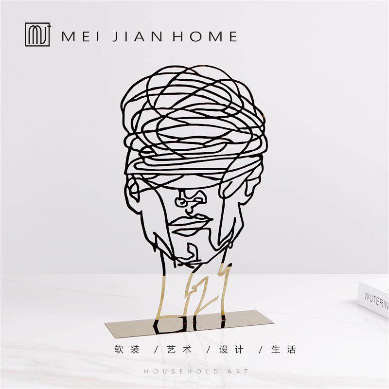 现代简约抽象铁艺人物摆件 样板间售楼处客厅书房创意装饰品