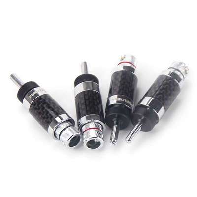 AudioXSOCC古河碳纤维纯铜镀佬Y插香蕉插头 音箱功放喇叭带锁插头