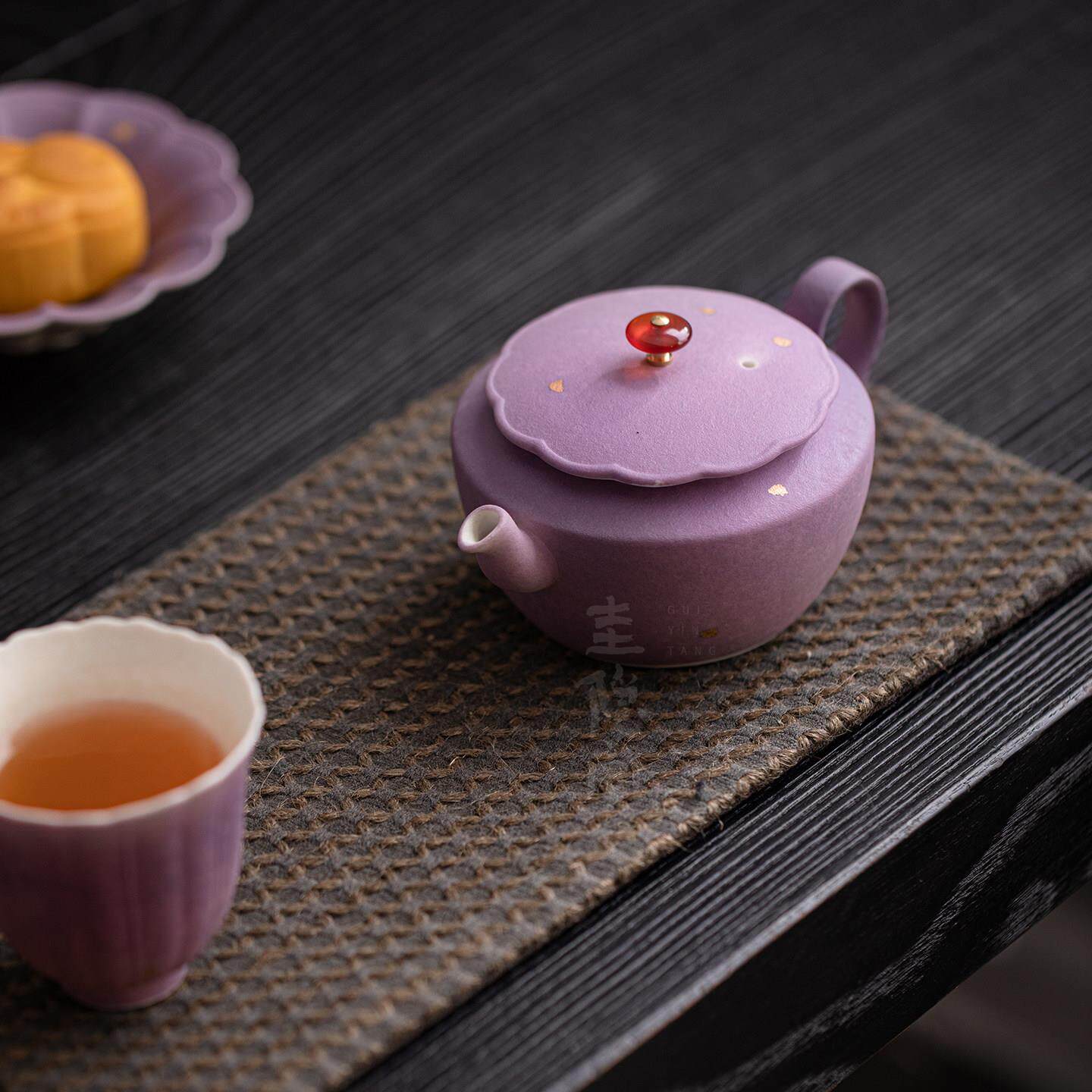圭隐堂式宫紫色洒金陶瓷灯茶抓壶中家用女结晶冰花士泡茶壶手壶一