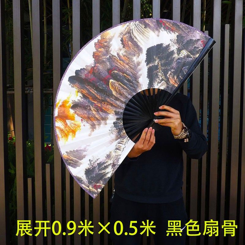 鸿运当头山水画中国风大折扇客厅沙发背景墙装饰扇新中式大挂扇子