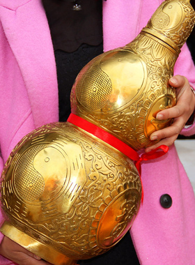 铜葫芦开盖铜葫芦 铜葫芦摆件家居客厅玄关摆设 铜百福葫芦摆件