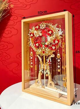 扇透明展示力盒亚克空盒收纳防尘MQH装饰相框新结婚包装喜扇团礼