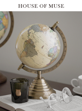 缪斯家真！黄复古家居饰品！铜！印度地球仪客厅摆件芒果书房木