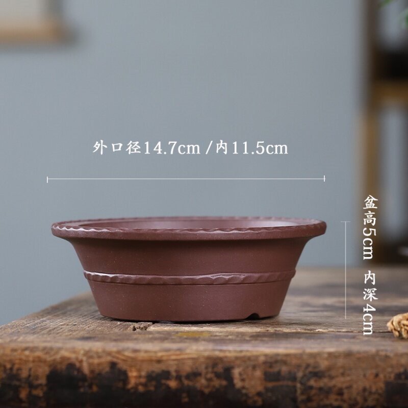 清香阁紫砂 绳纹圆口盆 名家手工桌面小型盆景盆室内微桩植物紫砂