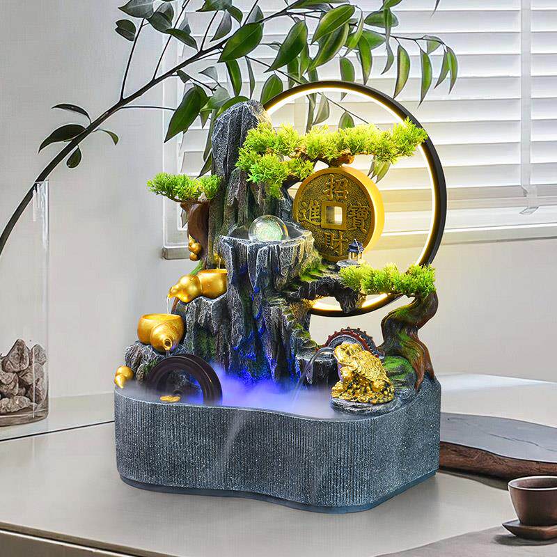 纯手工山流水风假水轮喷泉PZQ摆招财开运客厅玄桌面装饰乔迁开业