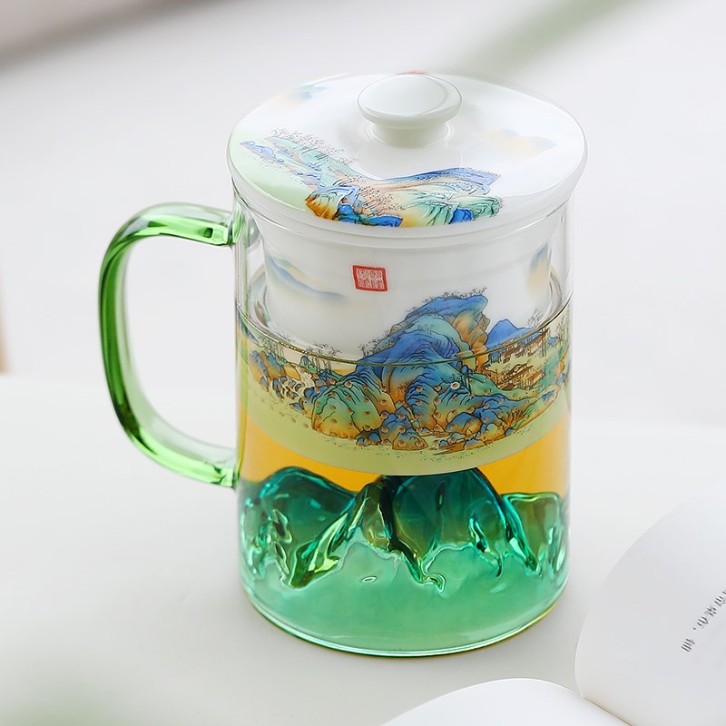 中式高档喝茶杯子男士办公室玻璃水杯茶水分离泡茶观山杯个人专用