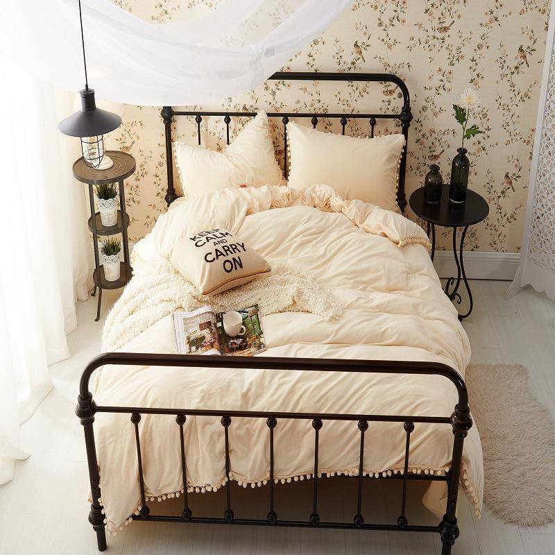 宝宝绒绒纯色简约风运动款四件套双面被套冬季法兰绒床单被套