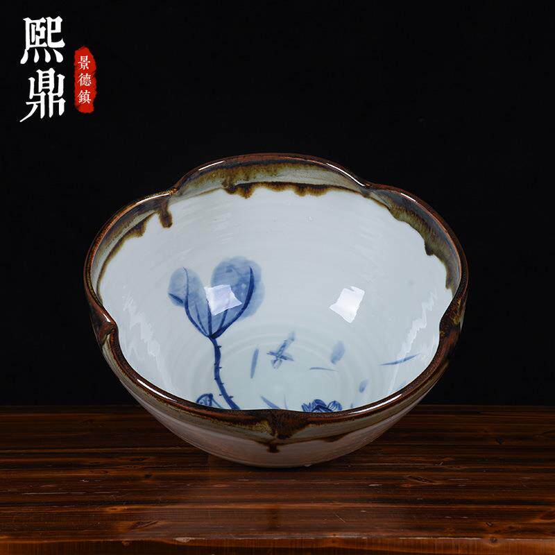 手绘荷花陶瓷鱼盆窑变荷花碗水浅鱼缸创意陶瓷桌面水培植物装饰品