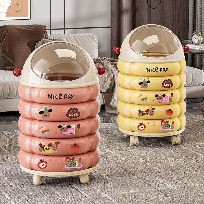 可爱造型垃圾桶带轮移动家用客厅卧室夹缝整理带盖垃圾收纳筒纸篓