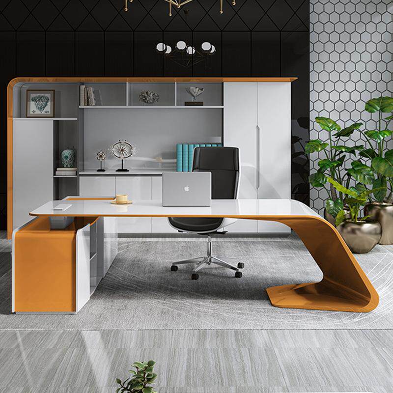 钢琴烤漆老板桌办公桌简约现代总裁桌创意时尚主管大班台桌椅组合