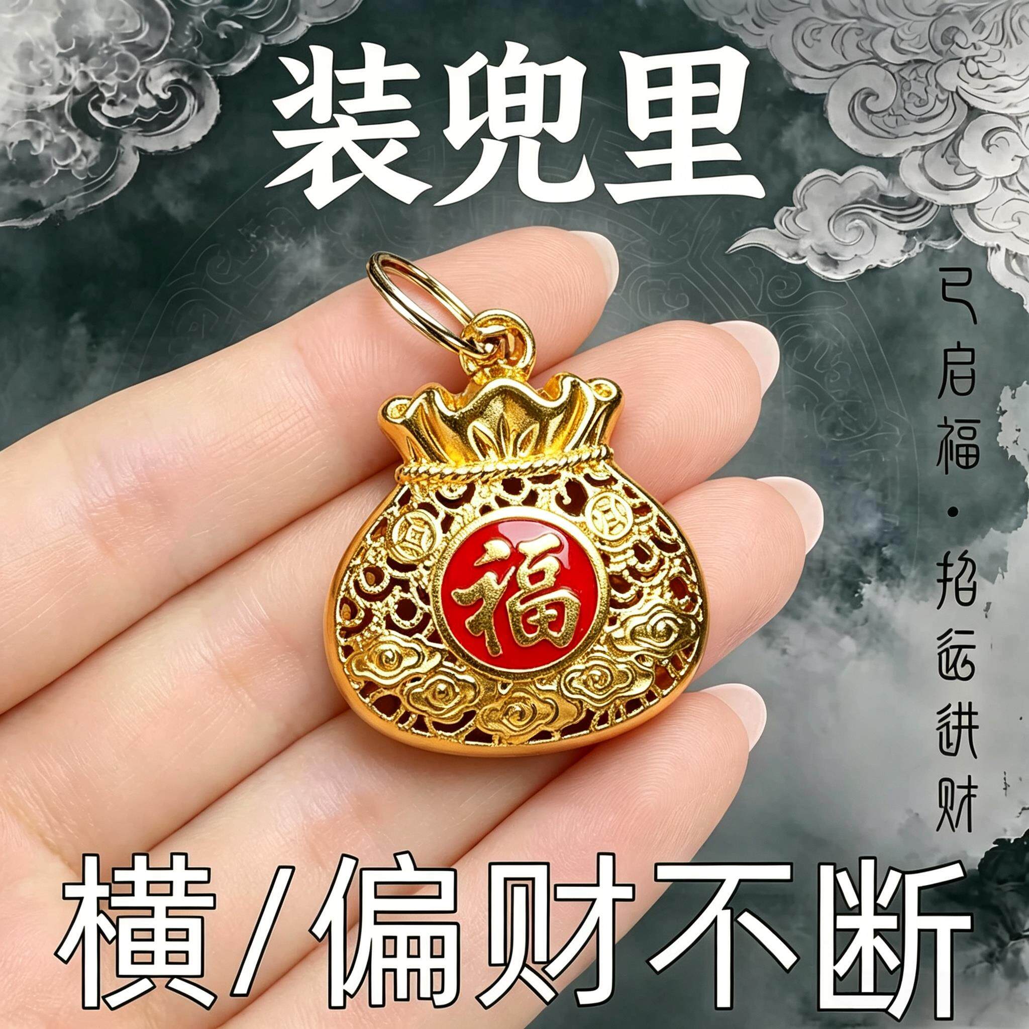 店主【装兜里】金色福袋顺财招运进财贵人挂件顺利男女钥匙扣挂