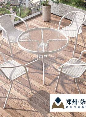 阳台小桌椅三件套休闲茶桌椅组合白色玻璃折叠一桌两椅小户型茶几