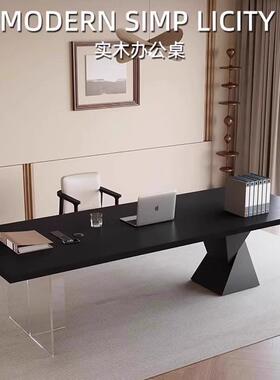 法式黑色实木办公桌意式极简餐桌家用客厅书桌工作台老板电脑桌子