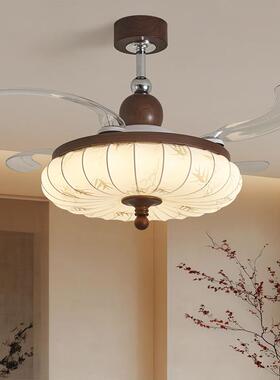中古风隐形风扇灯复古奶油法式客厅吊扇灯餐厅卧室静音吸顶风扇灯