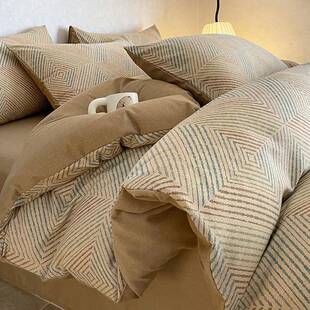 无印风加厚以原棉磨毛棉床上四件套被套秋冬床单床笠款宿舍三件套