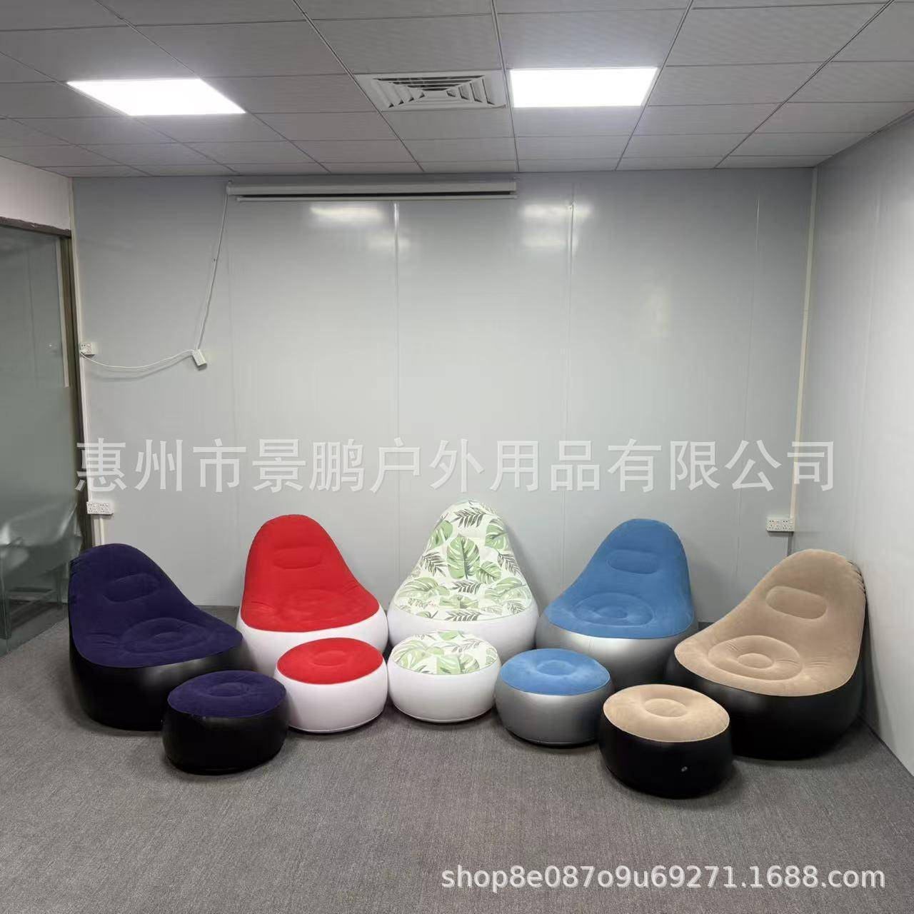 加厚植绒可折叠懒人充气沙发居家户外便携沙发椅带脚蹬舒适躺椅