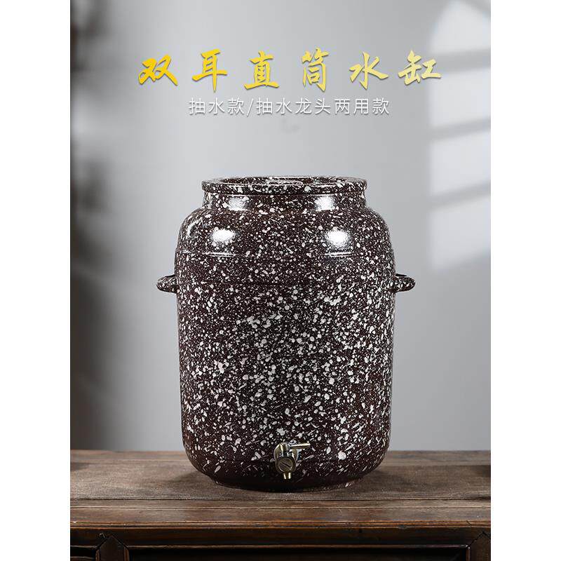 宜兴紫砂水缸 带龙头抽水大小号 陶瓷储水罐 净水缸家用 茶道配件