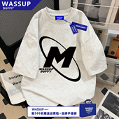 WASSUP美式 T恤 男女休闲风上衣纯棉白灰时尚 字母印花短袖 ins夏季