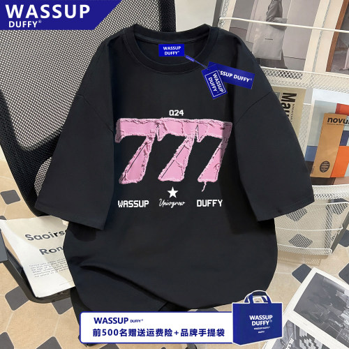 WASSUP夏季T恤短袖ins黑色男女