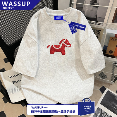 WASSUPT恤男女款白灰短袖ins夏季