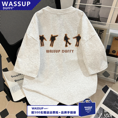 WASSUP夏季棉白灰色短袖男女T恤