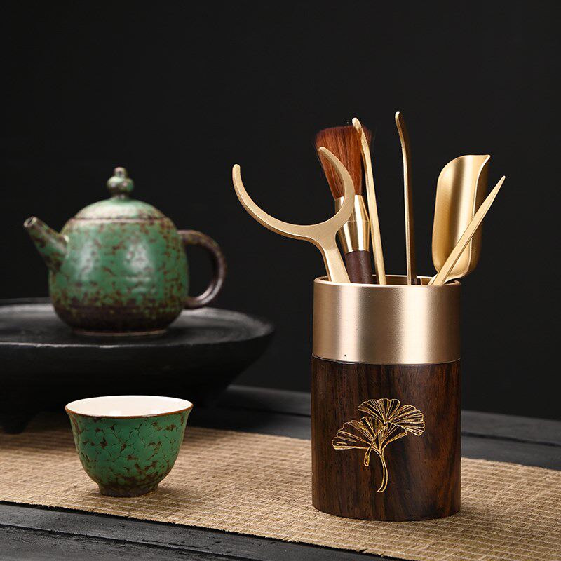 功夫茶具配件黄铜茶道六君子套装喝茶用品大全茶刀茶夹子泡茶工具