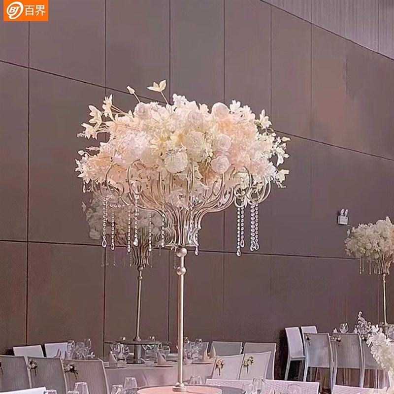 百界2024新款婚庆道具铁艺桌花花器架婚礼堂T台路引现场布置装饰
