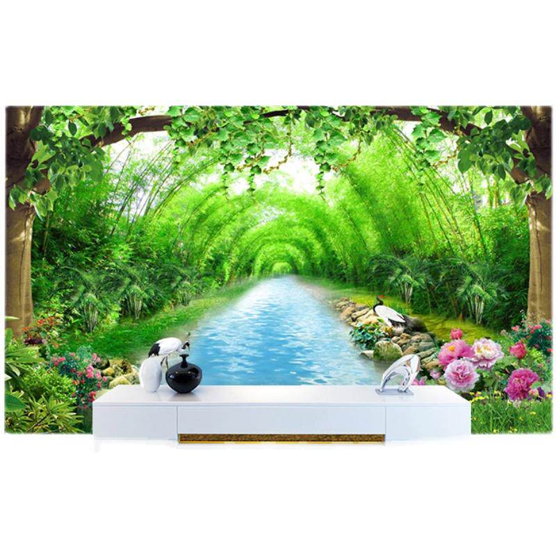 风景壁纸山水田园大自然现代立体电视墙布壁画墙纸客厅3d简约背景