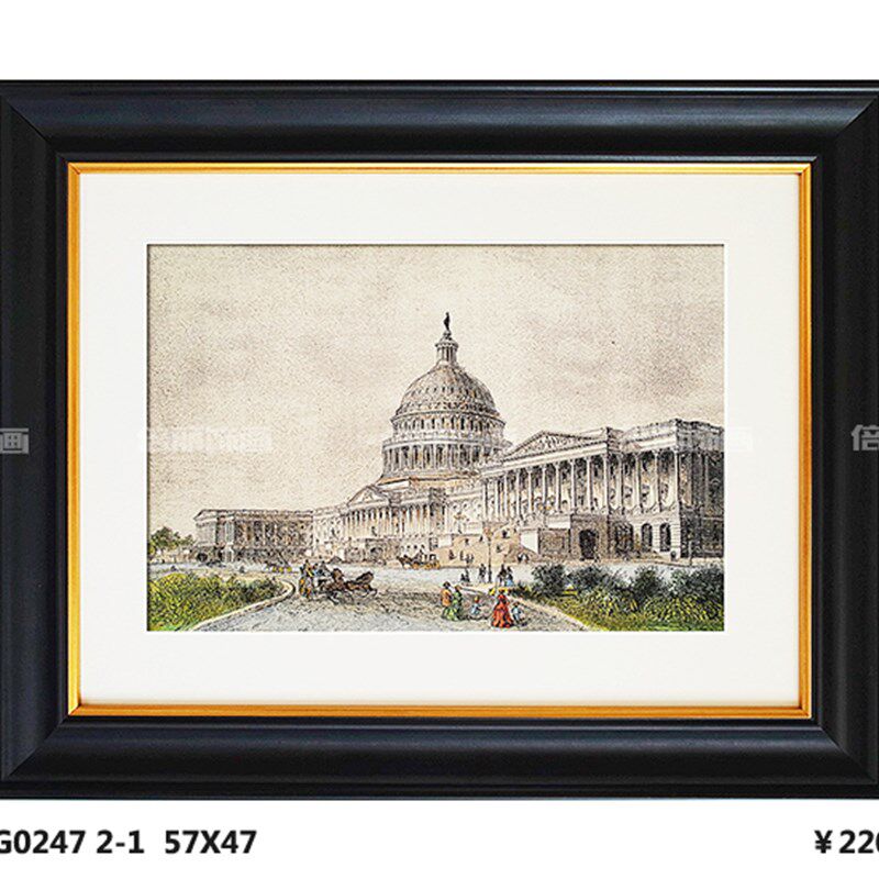 美式风景做旧城堡人物 建筑物二联组合客厅书房玄关装饰画有框画