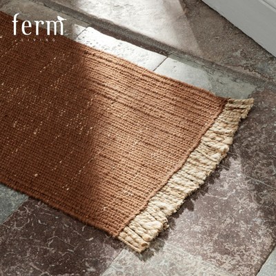 丹麦Ferm Living简约流苏边混纺黄麻地毯家用浴室入户门防滑地垫