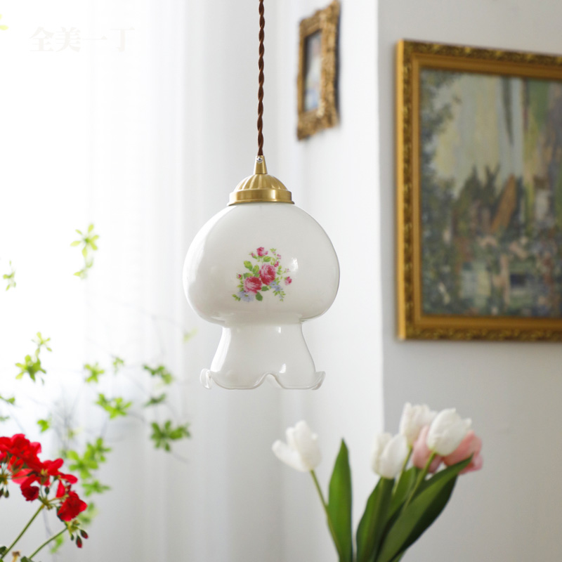 全美一丁法式田园卧室床头小吊灯爱丽花苞玻璃餐厅复古欧式灯具