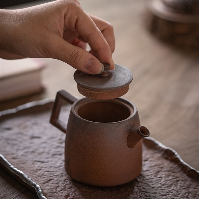粗陶茶壶 陶瓷手持个人小茶壶中式家用功夫茶道正把茶叶冲泡单壶