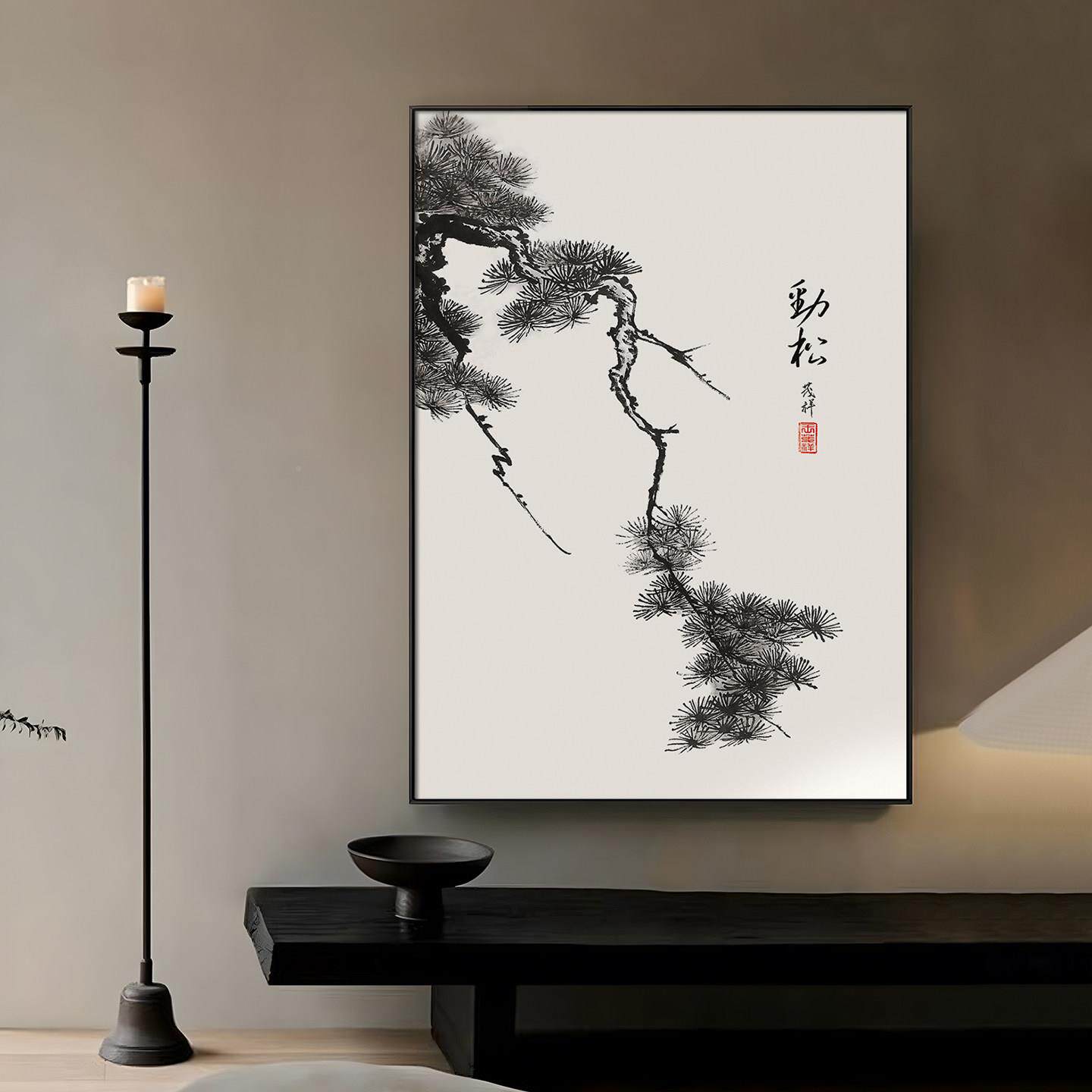 浩盈新中式客厅装饰画立发体浮雕肌理画水墨国傲雪寒梅画沙景墙挂
