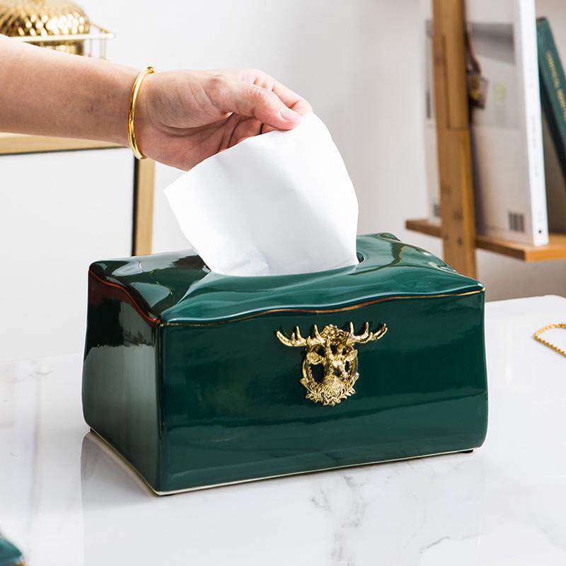 陶瓷家用纸巾盒客厅茶几抽中式复古现代盒餐巾纸纸盒简约新欧式