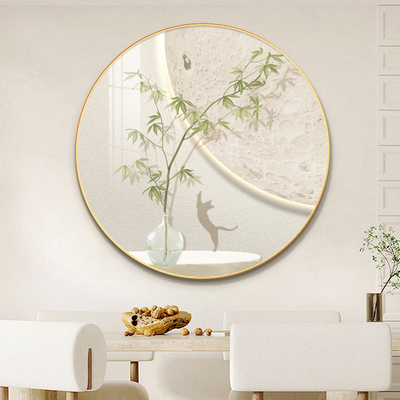 绿植圆形装饰画猫咪光影奶油风清新入户玄关走廊过道客厅牀头挂画