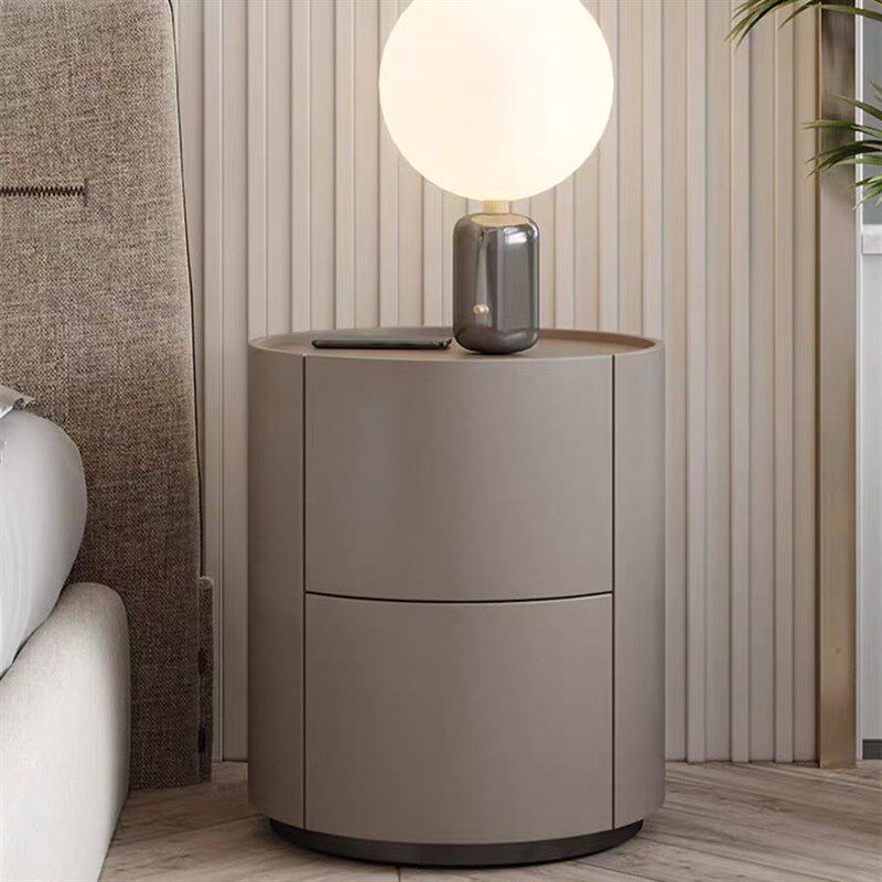 意式极简实木奶油风圆形床头柜环保烤漆床边柜创意小户型卧室边几