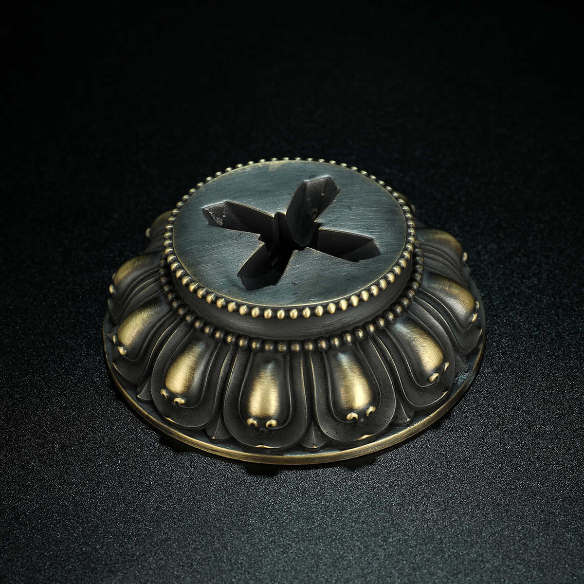 黄铜五股金刚杵降魔杵一杵西藏密宗号底座大带银摆件巴字件把普