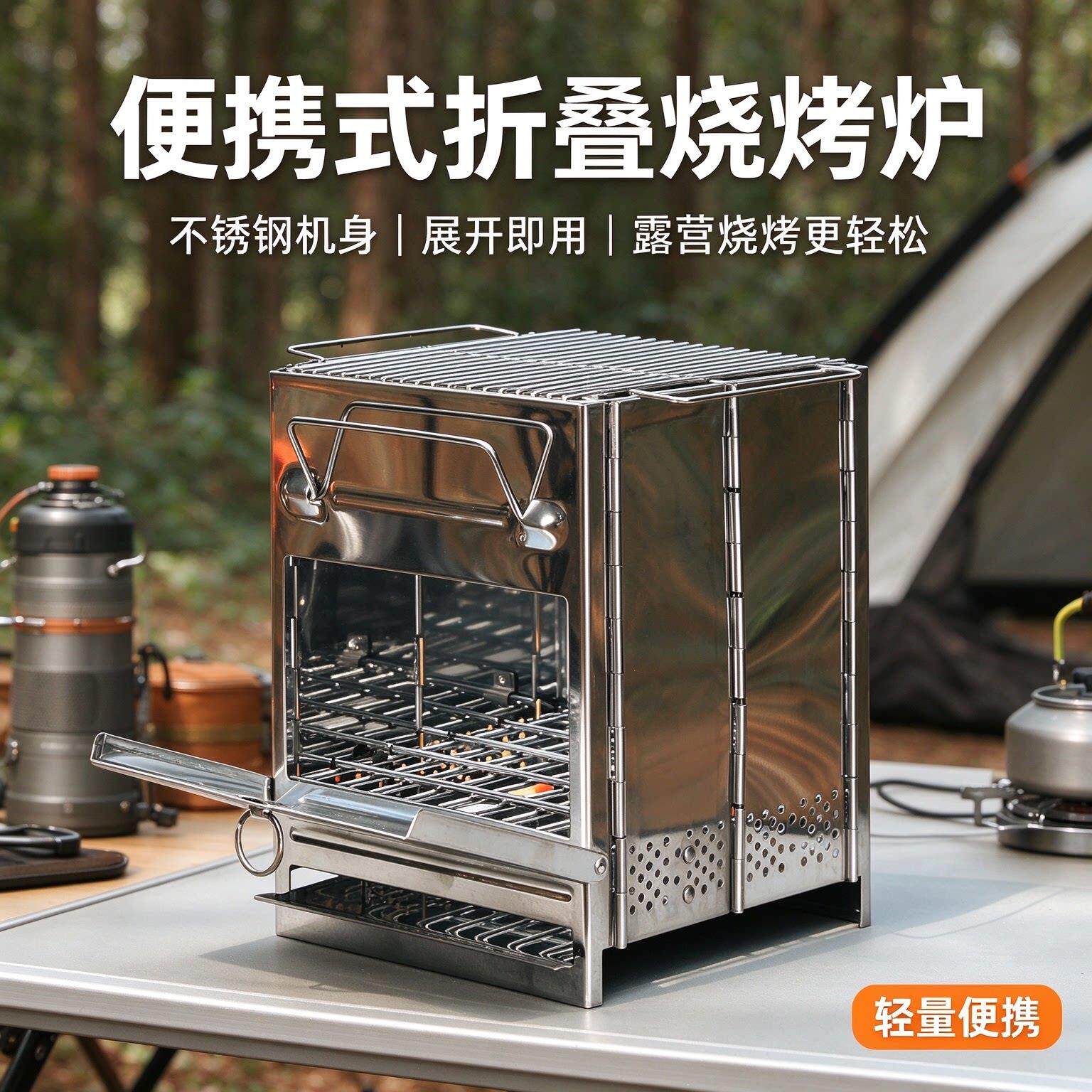 锈钢户外柴火炉炒菜做饭不营烤肉烧烤炉家庭用院野外YAP露便携式