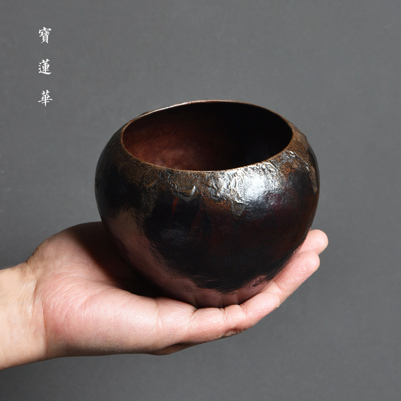 立圆钵鎏银口紫铜笔洗制斗水洗茶盂盂茶茶渣水洗手工茶道建水铜