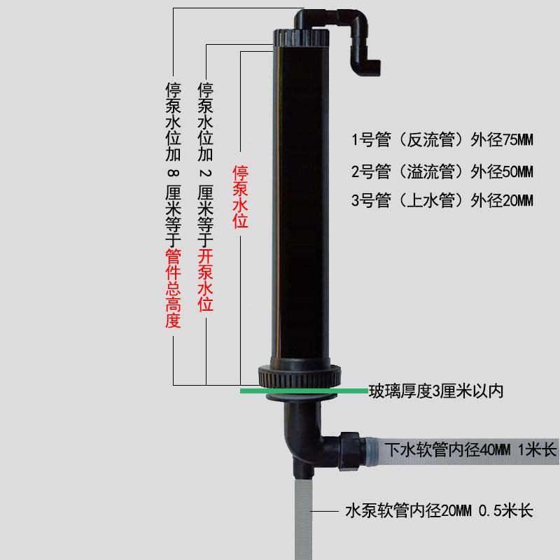 鱼缸55孔径三通溢流管件黑色三重溢流管套装无底砂配件上下水管件