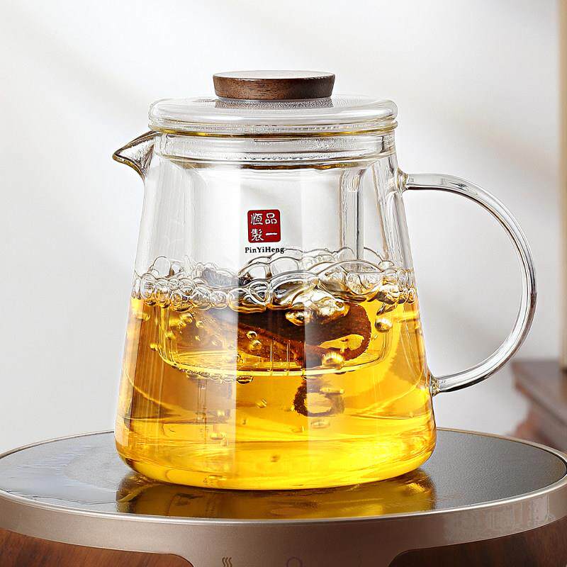 一夫恒高硼硅茶壶木烫珠防500Z木珠盖子功茶壶茶具三件杯茶水品过