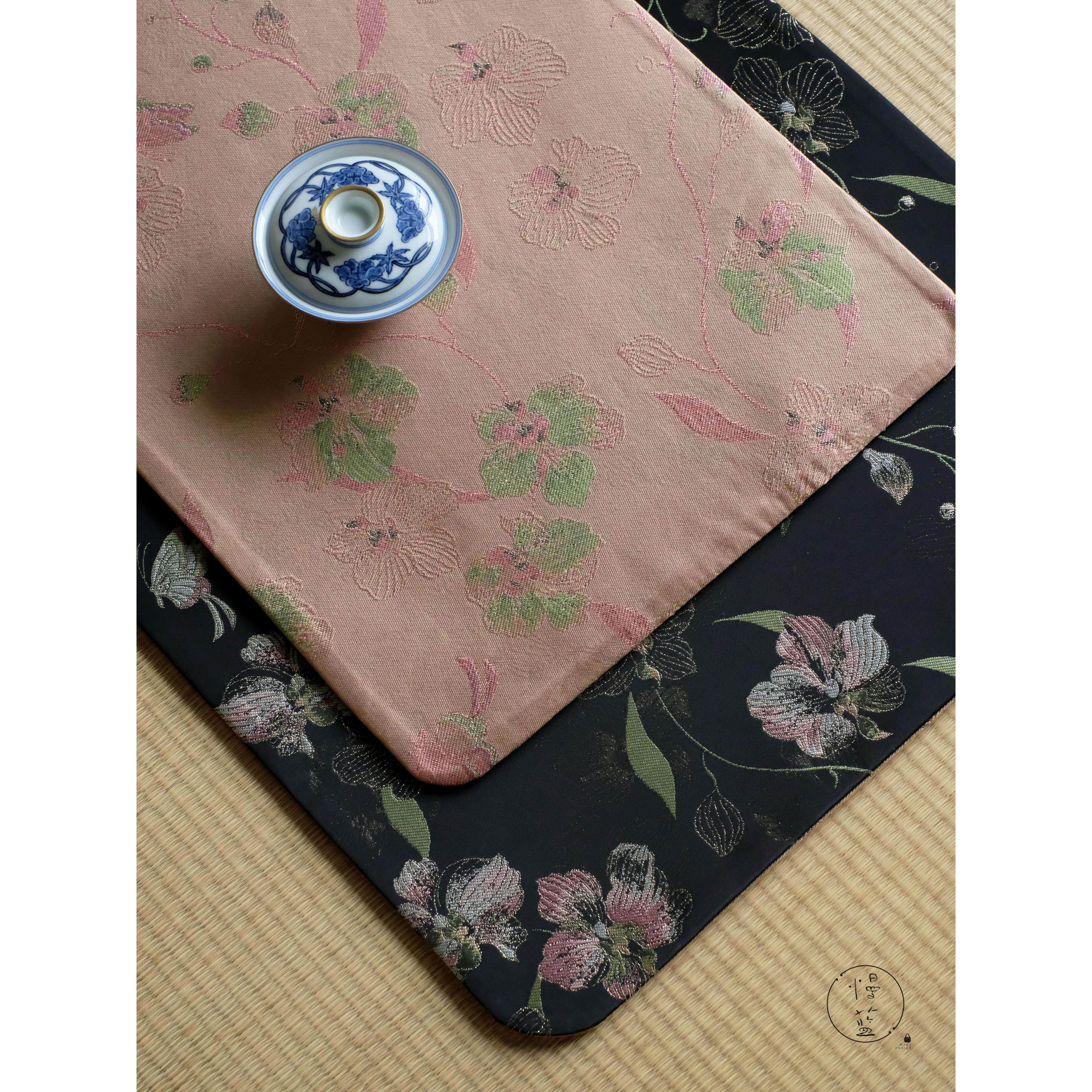 蓝|香云纱茶席织锦面提花圆角印花式布艺茶中室家用双66PSV*3慢6c