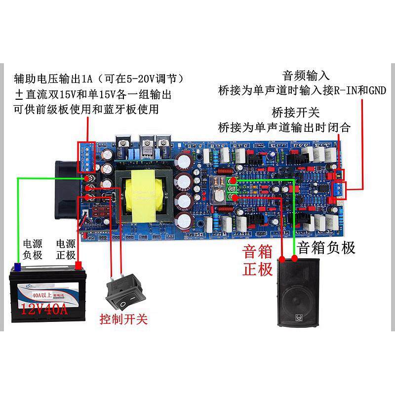 直流12V发烧功放板带BTL 电瓶大功率汽车载广场舞拉杆音箱 双声道