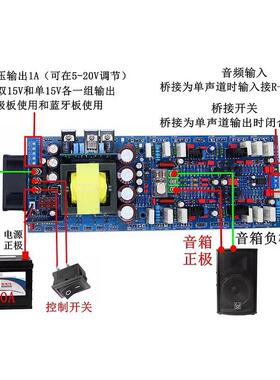 直流12V发烧功放板带BTL 电瓶大功率汽车载广场舞拉杆音箱 双声道