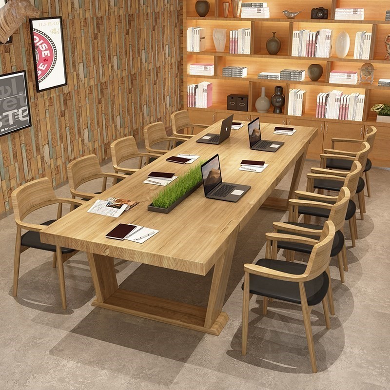 实木会议桌长桌简约现代洽谈桌椅组合培训桌办公桌工作台大板餐桌