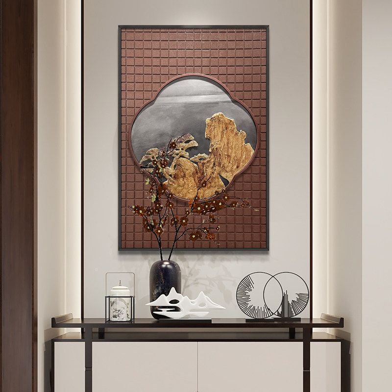 现代中式手工立体玄关客厅禅意挂壁画卧室道过松树版装饰竖风景