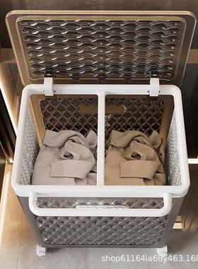 子爆款厂家直销带新品折叠分隔脏衣收篮滑轮纳卧AL102338室篮杂物