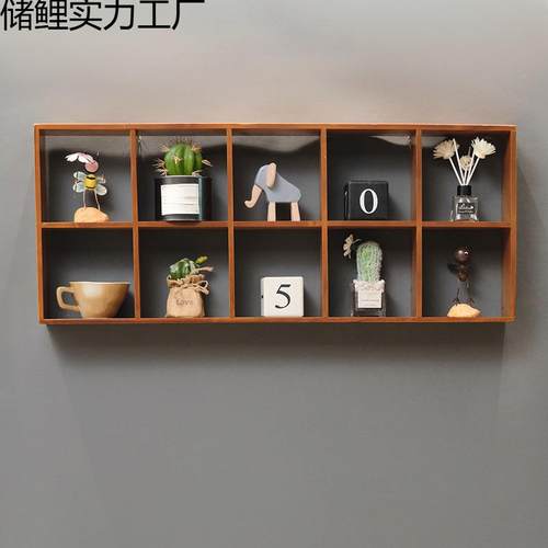 悬新实木复古壁饰收纳格展示架柜可挂木墙储鲤实力面装子饰挂饰墙