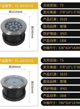 户FL-UG33-外防led地埋灯9W18W36W室外不锈钢地水庭院花坪园草圆